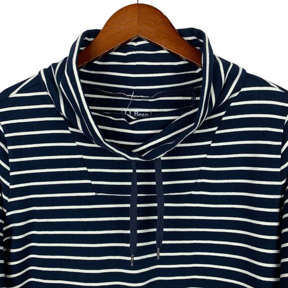 New LL Bean Ultrasoft Sweats Funnel Neck Pullover Blue Cream Stripe Sweatshirt L - Picture 3 of 7